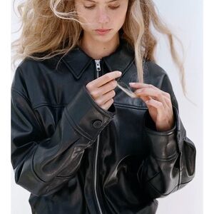NWT Zara Women's Bomber Black Faux Leather Jacket